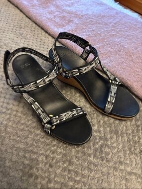 Teva Black and White Patterned Wedge Sandals